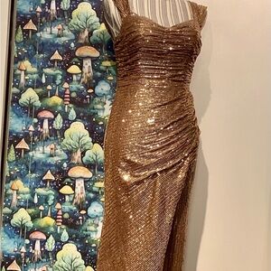 Elegant Gold Sequin Evening Dress